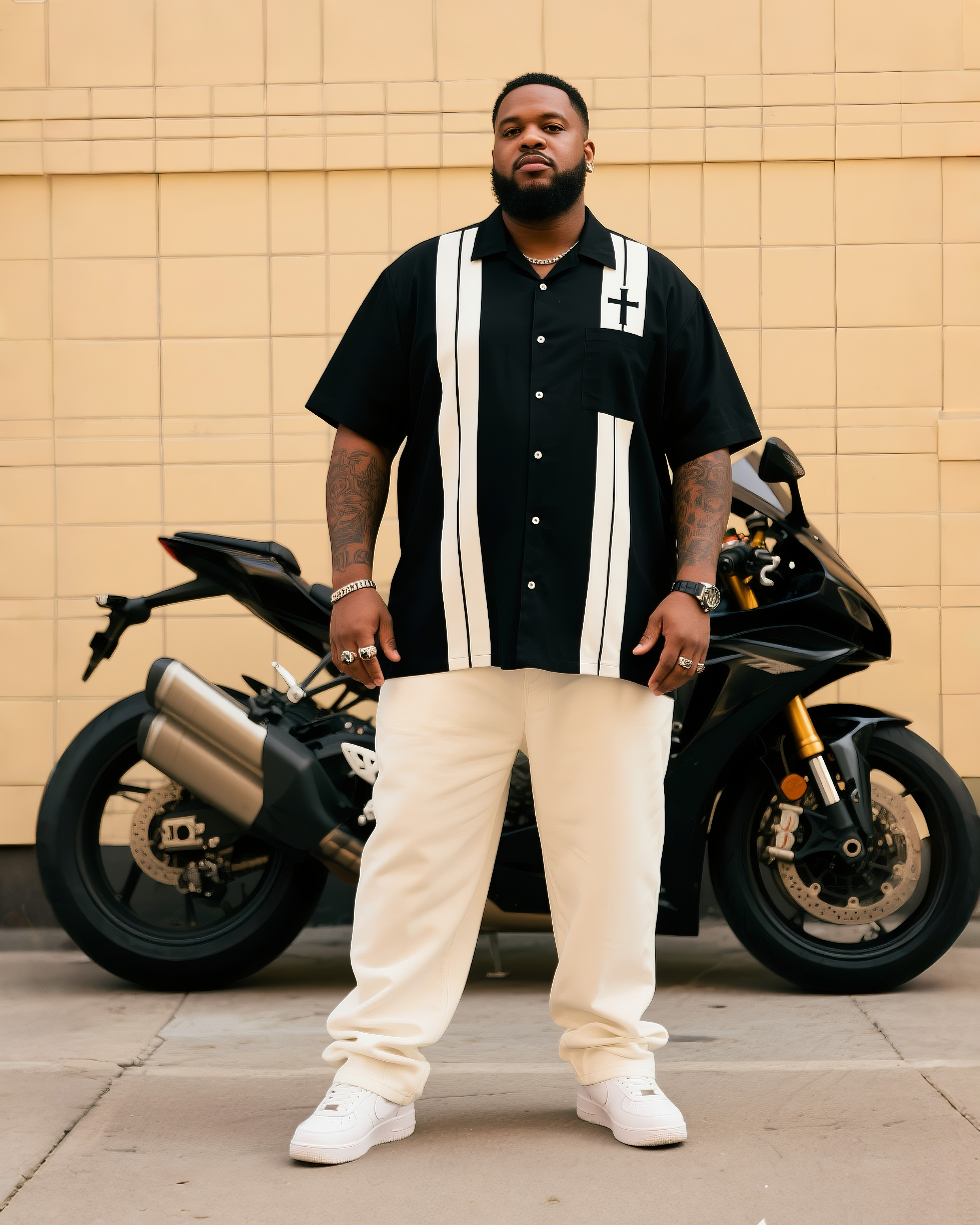 Big Boy Christian Short Sleeve Black Shirt Trousers Suit