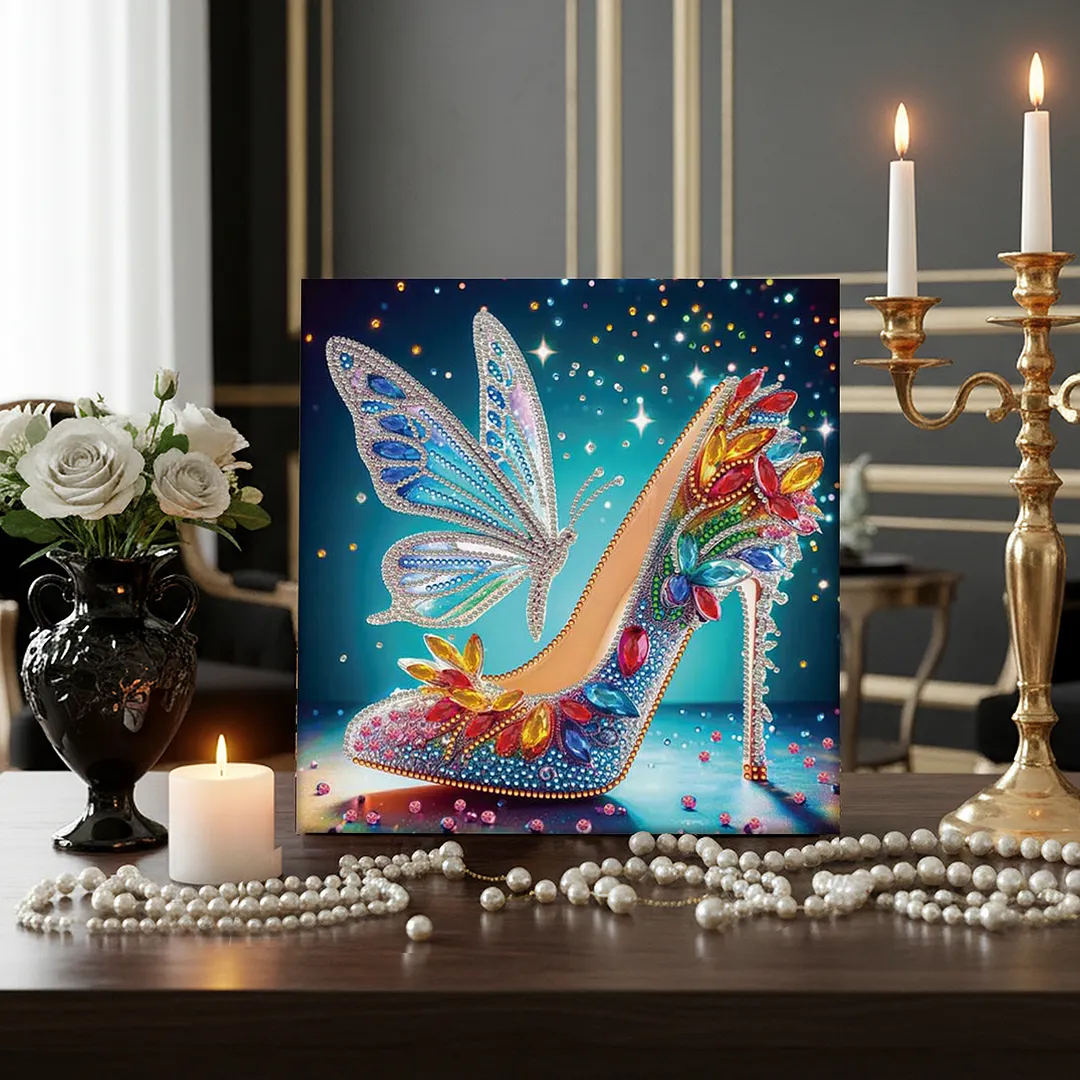High Heel DIY Special Shape Drill Art Craft Pearl Diamond Painting with Frame 25x25cm Diamond Art Pearl Painting Kit for Adults Beginners Home Decor