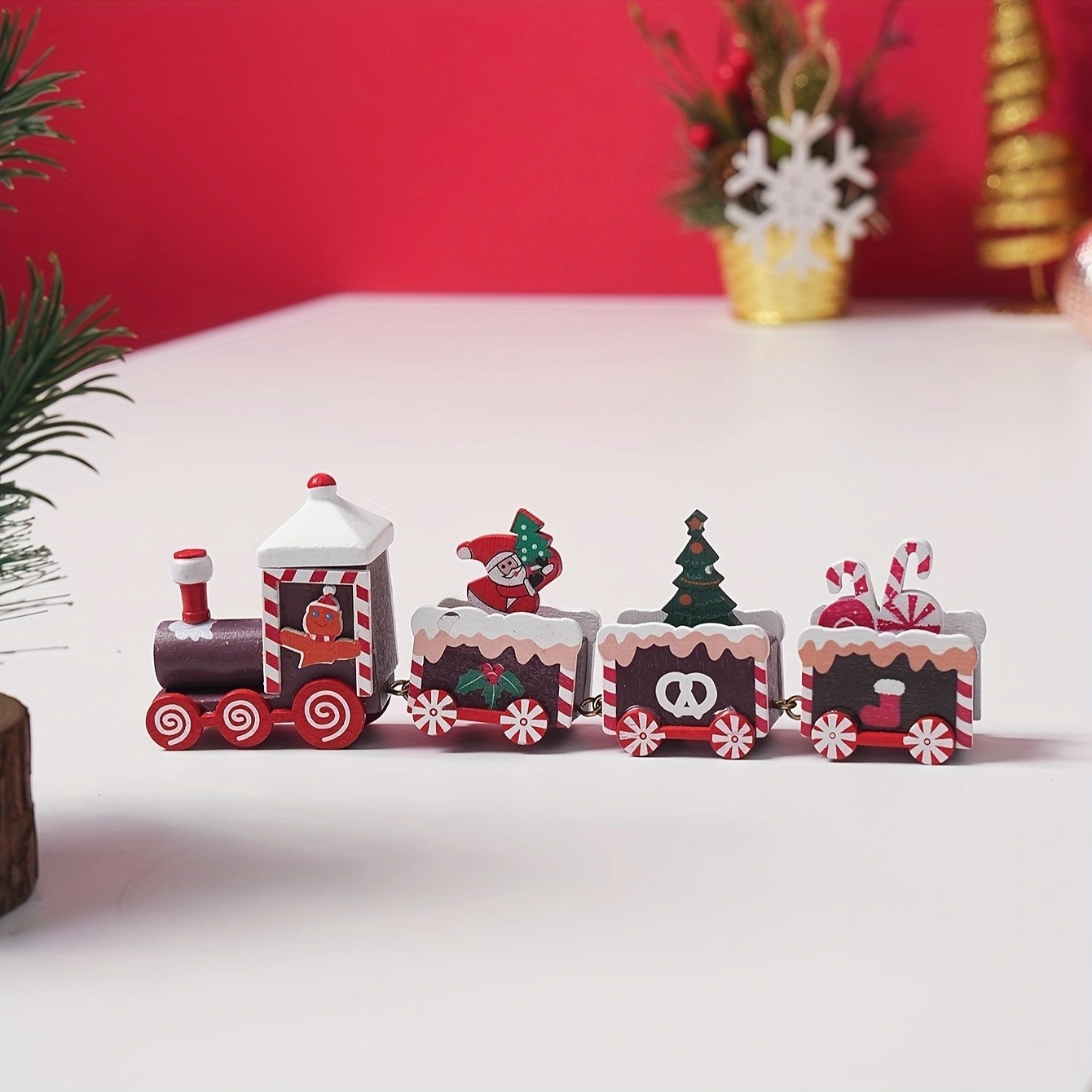 Tegooe Classic Wooden Christmas Train Ornament - Tabletop Holiday Decor