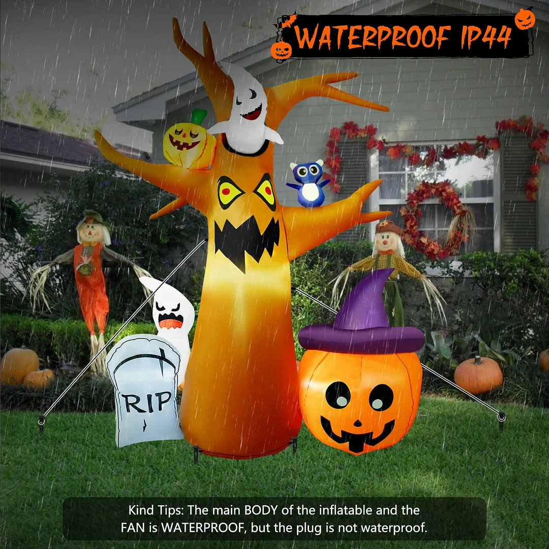 8-foot Halloween inflatable dead tree with ghosts, RIP, pumpkins, owls, with built-in LED lights