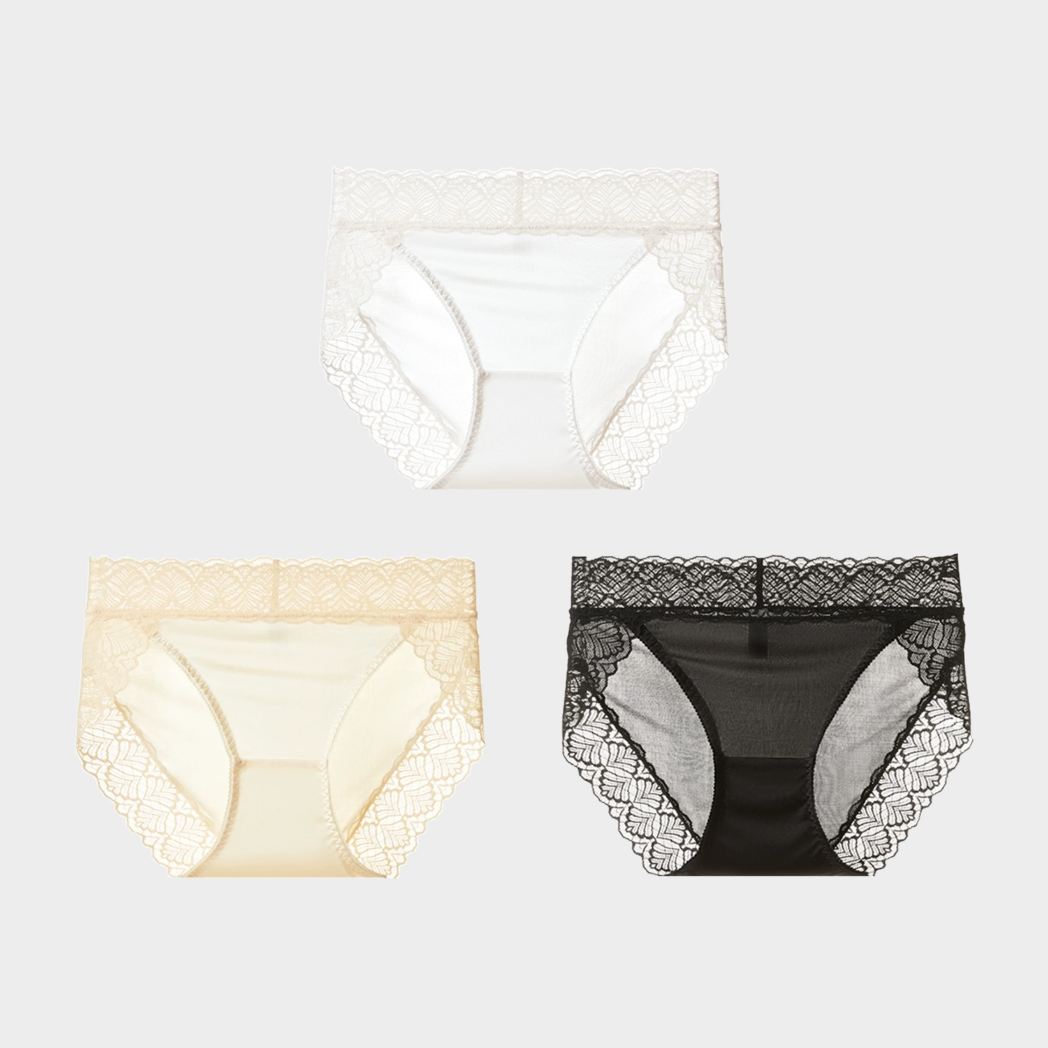 Ethereal Silk Lace Panties Middle Waist 3-Pack REAL SILK LIFE