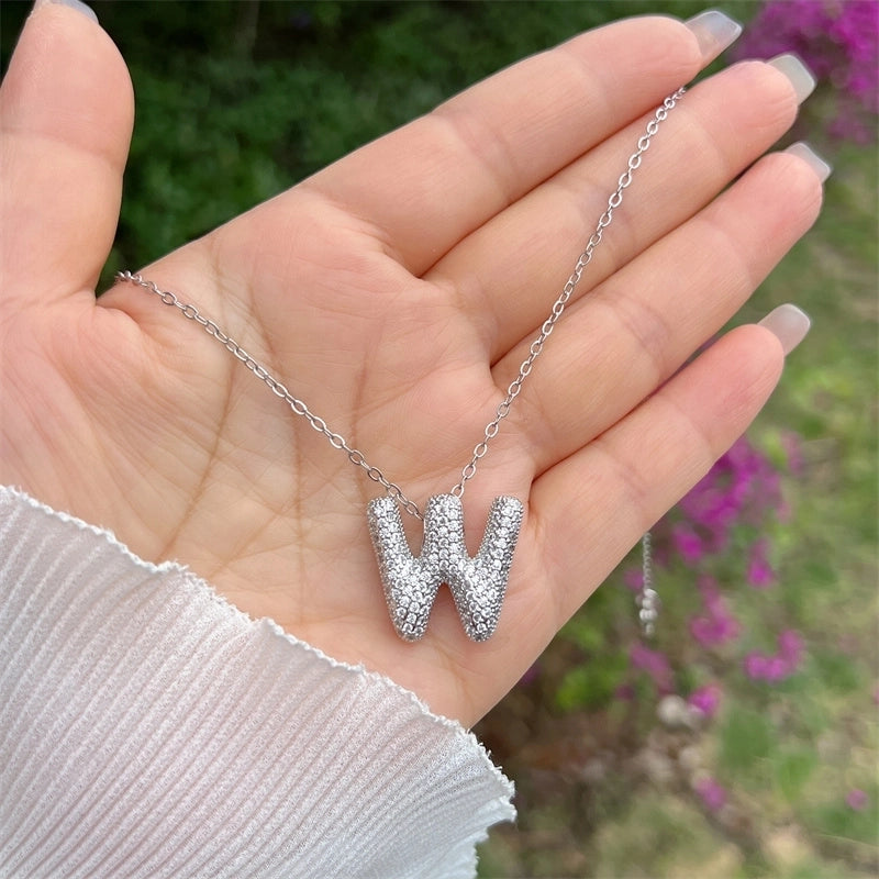 Copper 18K Gold Plated Hip-Hop Minimalist Classic Style Polishing Inlay Letter Zircon Pendant Necklace