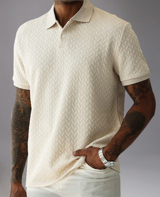 Casual Turndown Collar Half Button Textured Polo Shirt