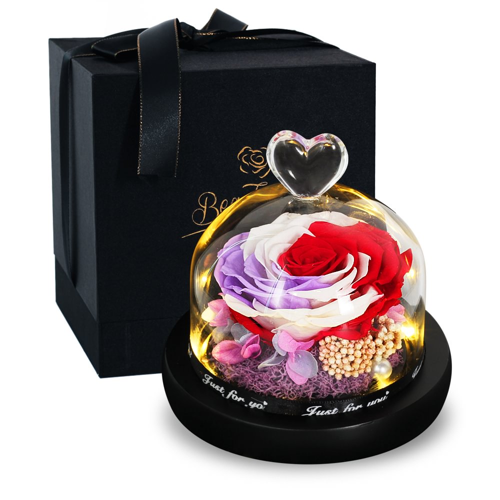 Beatea Preserved Rose In Glass Heart Dome