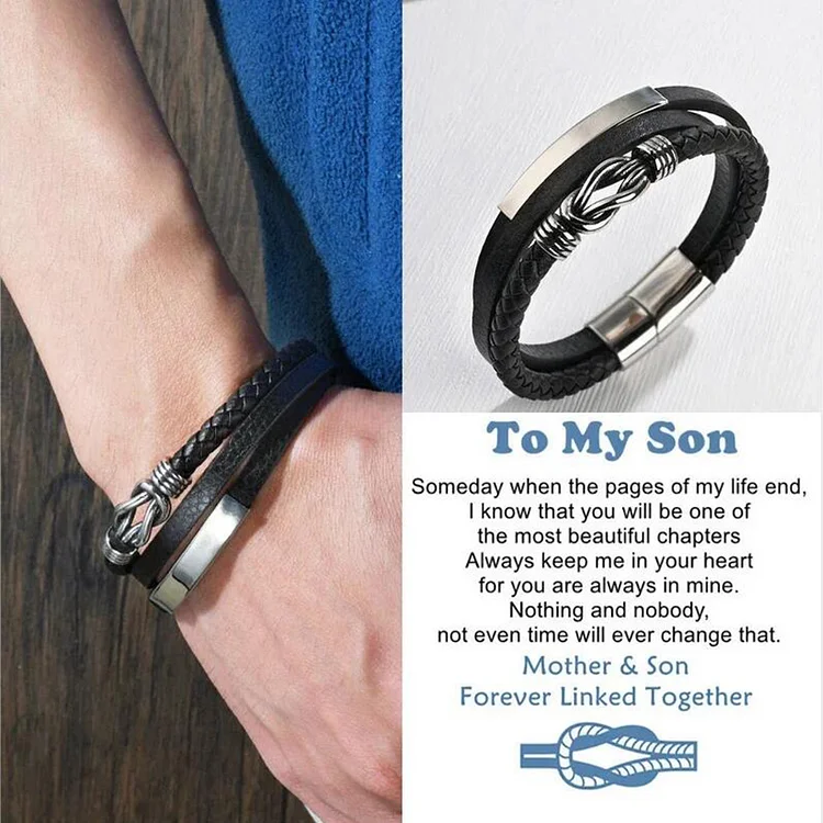 To My Son Infinity Knot Leather Bracelet "Forever Linked Together" Inspirational Gifts For Son