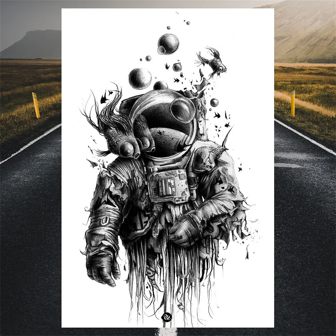 Anchor Cuttlefish Skeletion Scary Temporary Tattoos For Men Women Pirate Tiger Skull Totem Fake Tattoo Sticker Tatoos Octopus