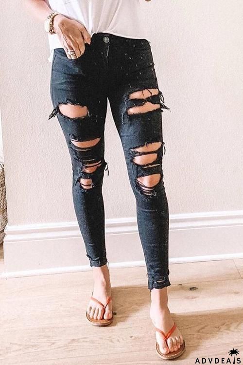 Ripped High Waist Black Jeans