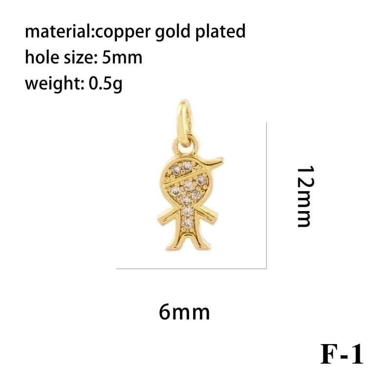 Ig Style Minimalist Angel Dolphin Crown Copper Plating Inlay Zircon 18k Gold Plated Charms