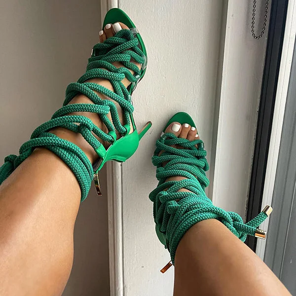 Stylish Open Toe Lace Up Stiletto Heels
