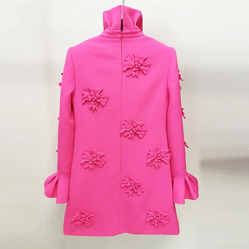 Nigikala Nigikala New Star Fashion Temperament Heavyweight Three-Dimensional Flower Horn Sleeve Dress