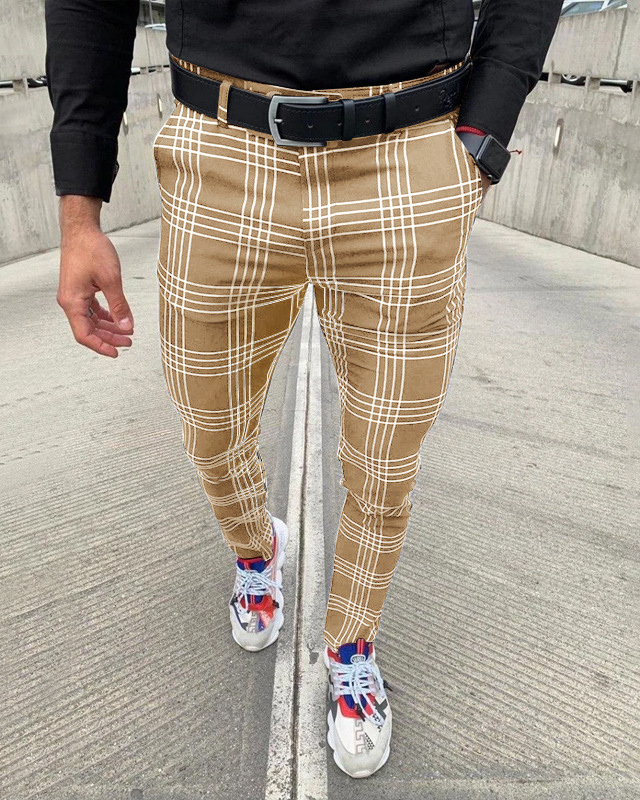 men's large plaid striped casual pants fashion pencil pants