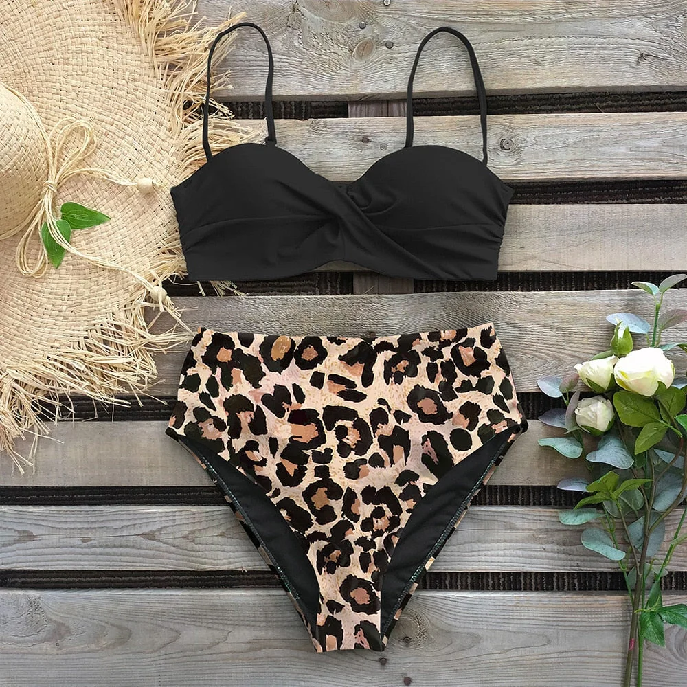 2022 Sexy Leaf Print Bikini Female Swimsuit Women Swimwear Thong Push Up Bikinis Set High Waist Swimming Suits for Bathing Suit