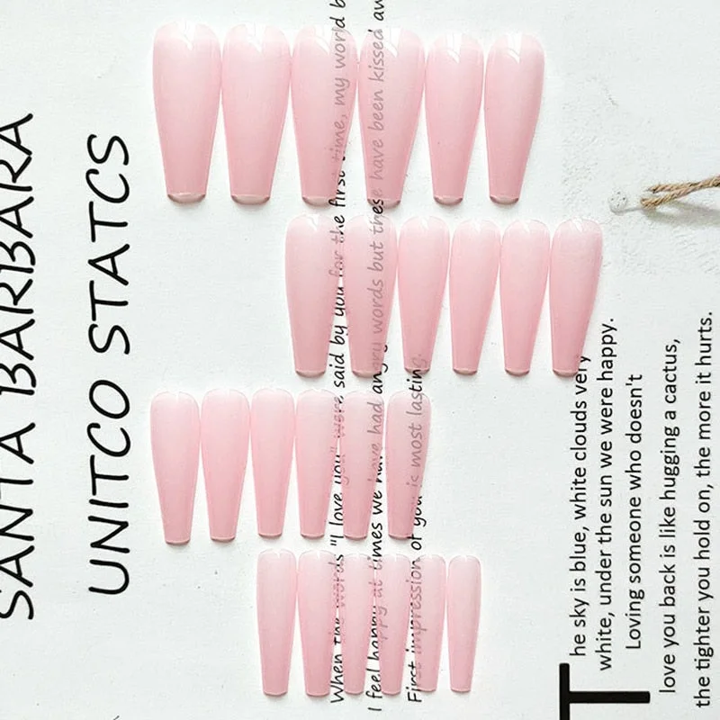 24pcs/box matte False Nail Tips With Glue pink color long Ballerina Nails detachable  Press on Nails Art Fake nails Stickers TY-Nail Inspo