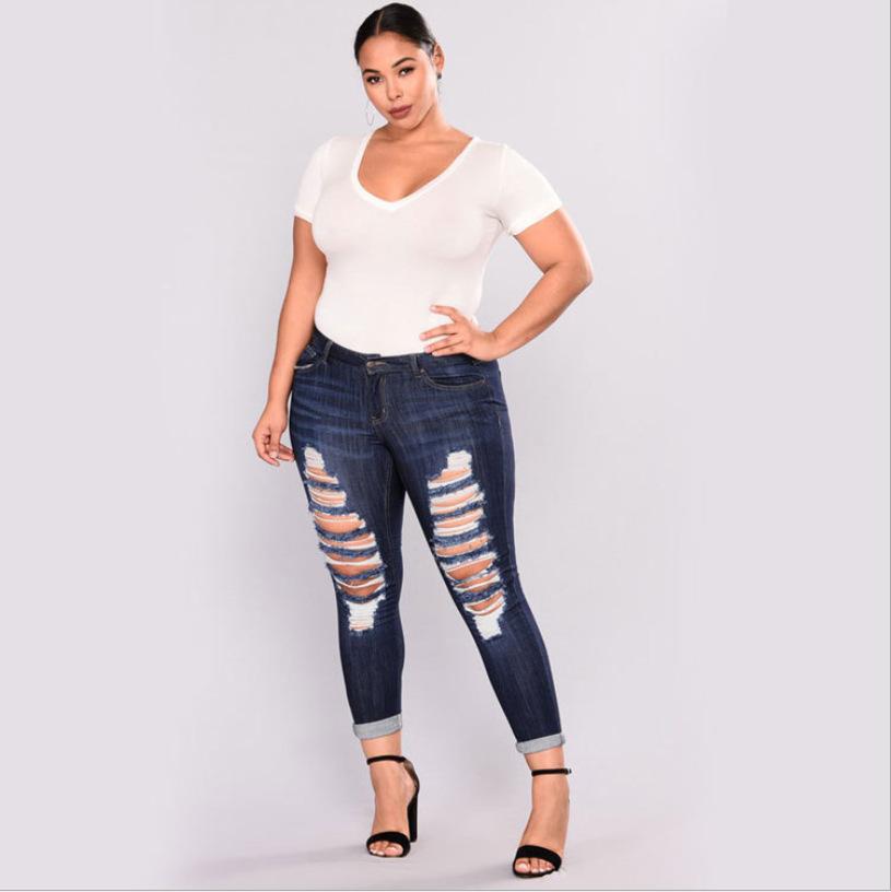  thdmladies Perforated High Elastic Denim Leggings thedmladies
