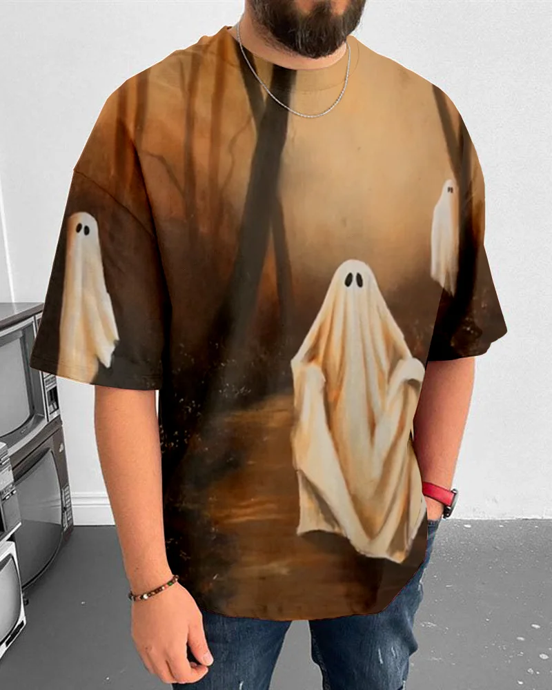 Suitmens Men's Halloween Ghost Pattern Short Sleeve T-Shirt 035