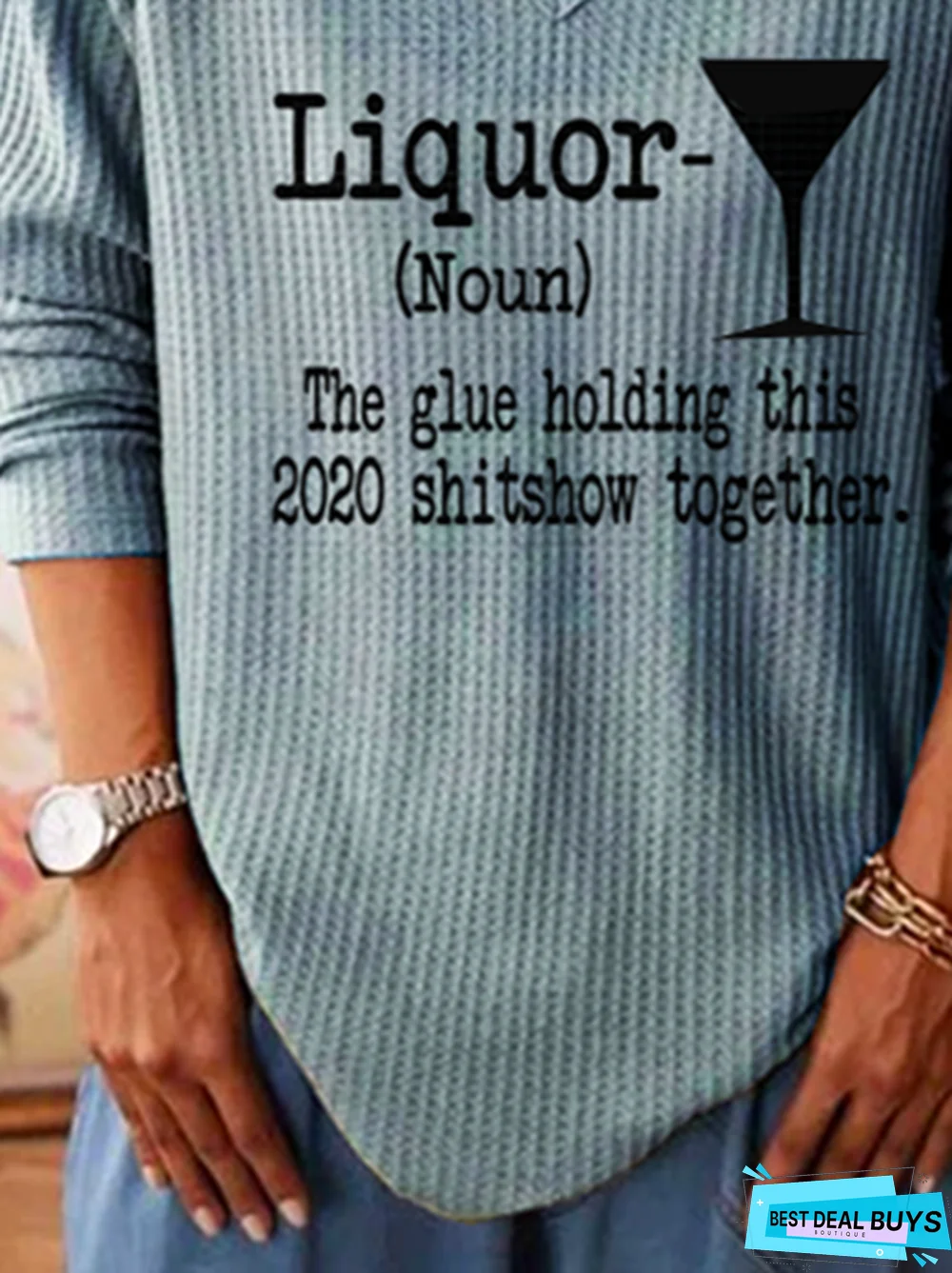 V Neck Letter Long Sleeve Knitted Top