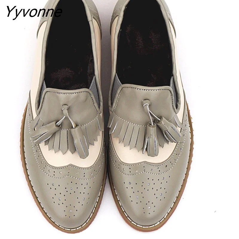 Yyvonne Women oxford Spring shoes genuine leather loafers for woman sneakers female oxfords ladies tassel single shoes 2023 summer shoes