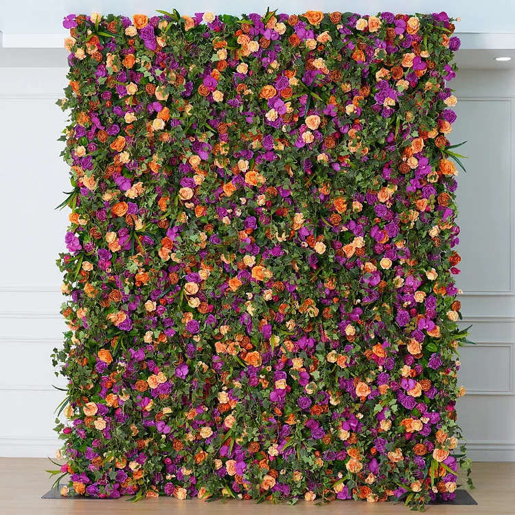A8189 Purple Orange Tulip Peony Orchid Green Plant Leaf Cloth Flower Wall