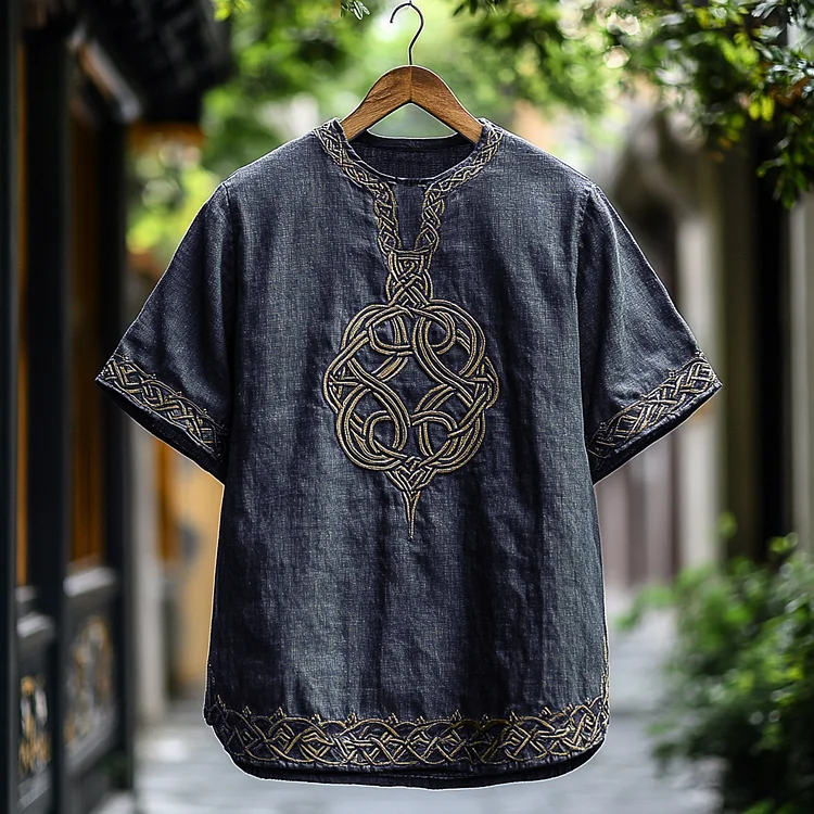 Simpfit Herren Wikinger Keltischer Knoten Kunst Nachahmung aus Baumwolle und Leinen T-Shirt
