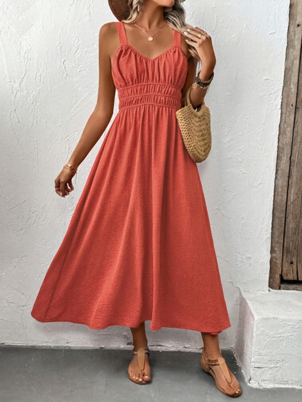 Mature Women Spring And Summer Sleeveless Strapless Casual Pleated Maxi Dress