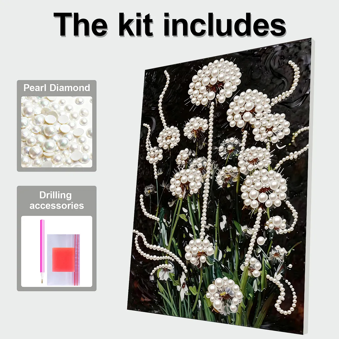 DIY Dandelion Pearl Painting Kit for Adults Beginners Gift Idea Home Wall Decor Pearl Gem Paintings Picture Arts Craft 30x40cm with Frame