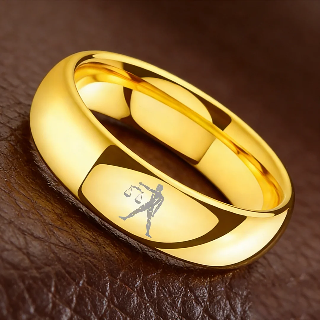 Gold Libra Couples Dome Tungsten Carbide Rings Prints Laser Design Domed Top Tungsten Wedding Bands 4MM 6MM 8MM