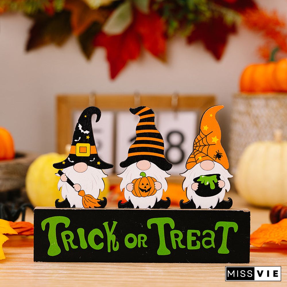 Halloween Decoration Gnome Pumpkin Wooden Ornament