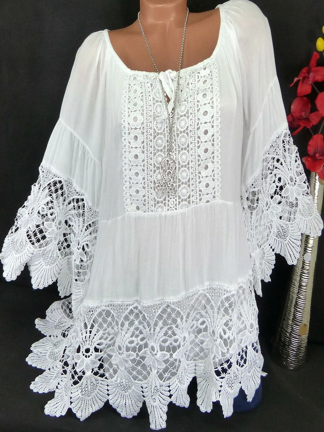 Women Half Sleeve V-neck Solid Color Dress