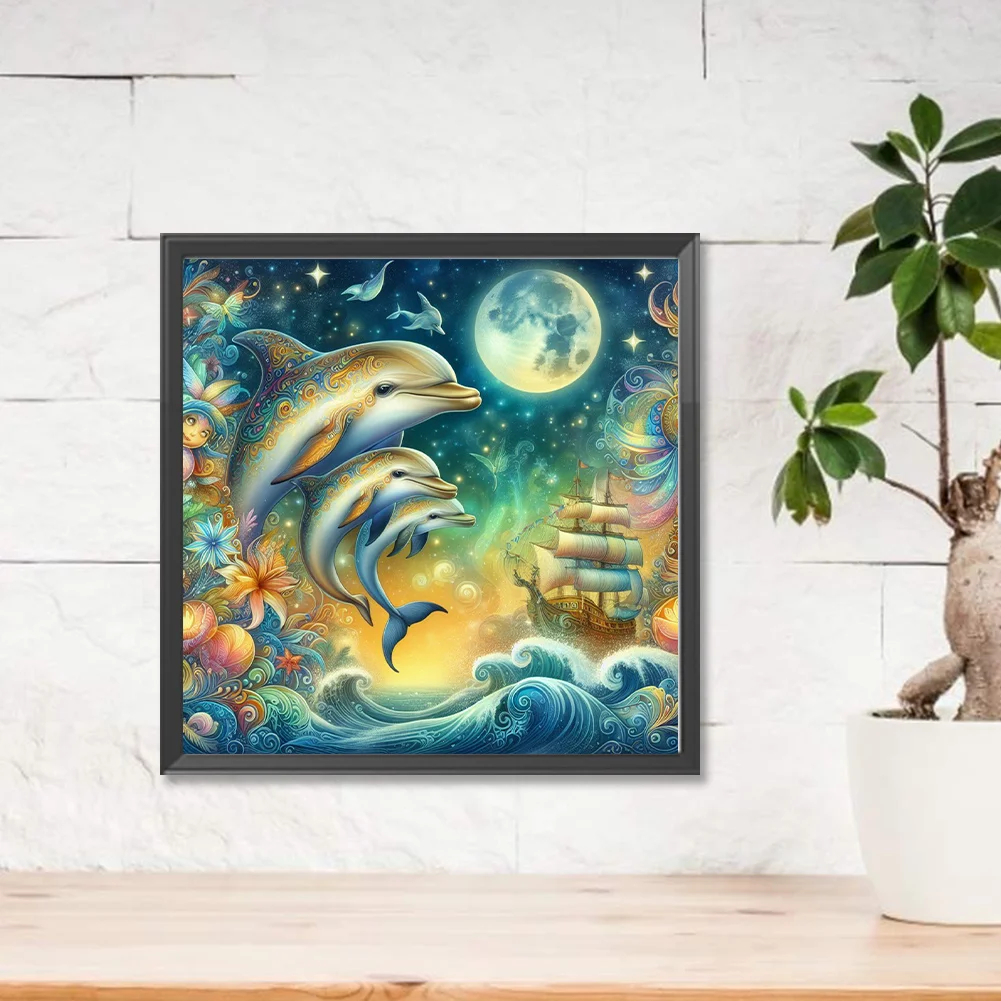 Full Round Diamond Painting 40*40cm - Three Dolphins