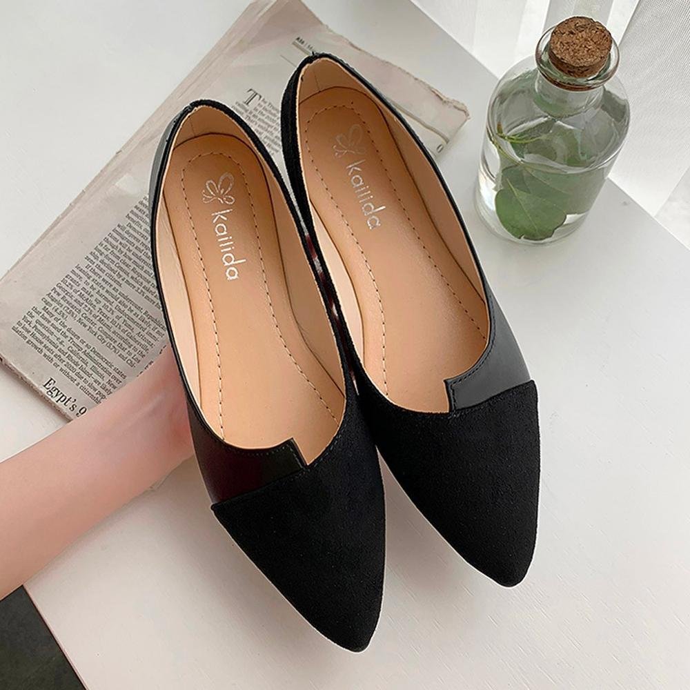 35-41 Leather Shoes Splice Color Shoe Ballerina Slip On Shoes Women Flats 2022 Fashion Pointed Toe Ballet Footwear Buty Damskie