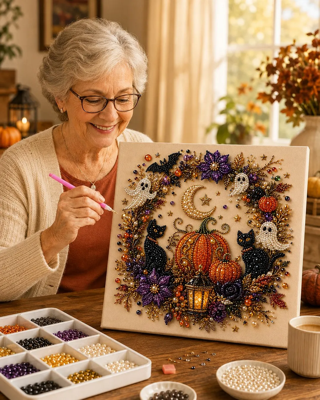 💥 Last Day 49% OFF &ndash; 👻✨ Halloween Pearl Art DIY Kit &ndash; Turn Tiny Pearls into Spooky-Cute Magic