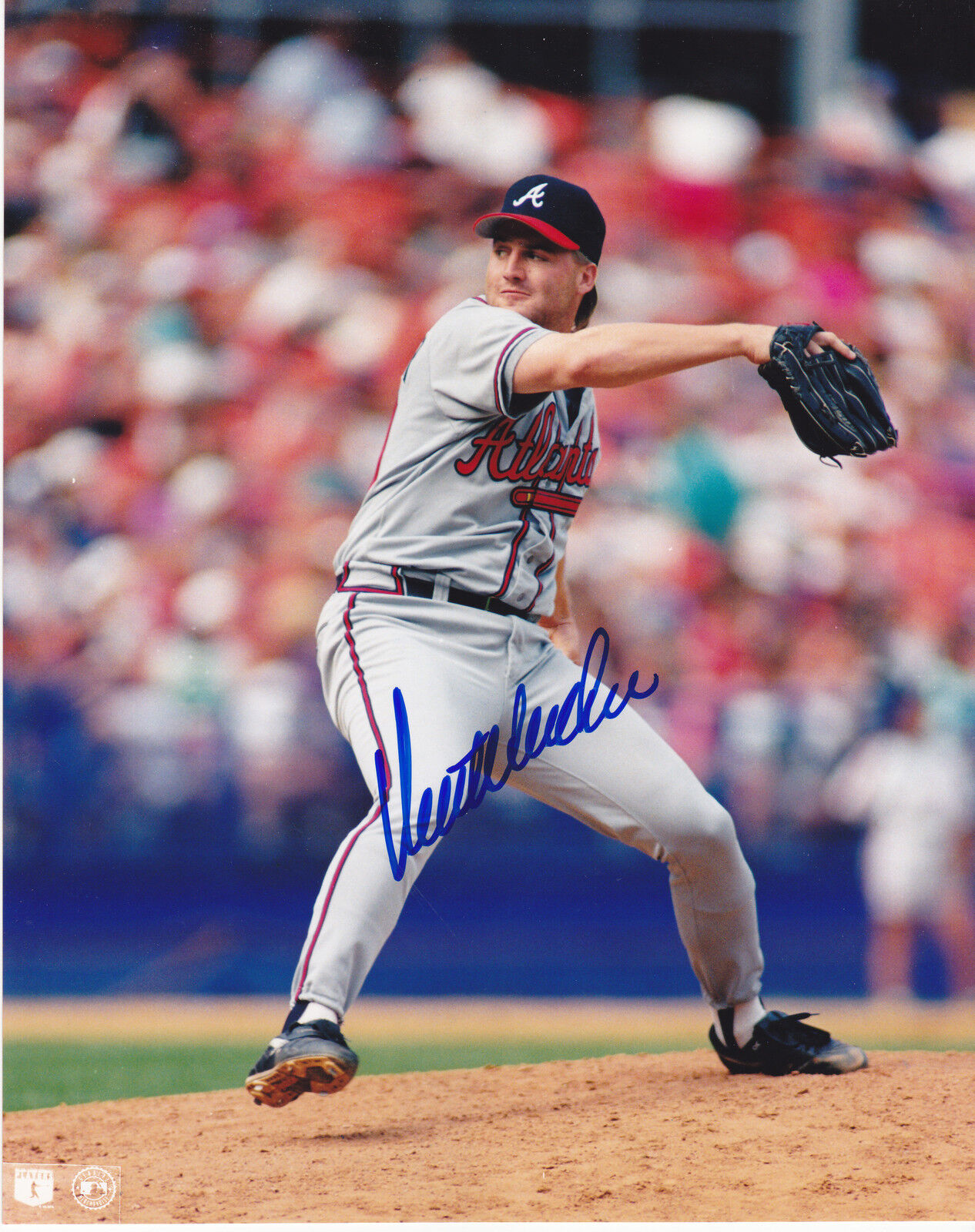 KENT MERCKER ATLANTA BRAVES ACTION SIGNED 8x10