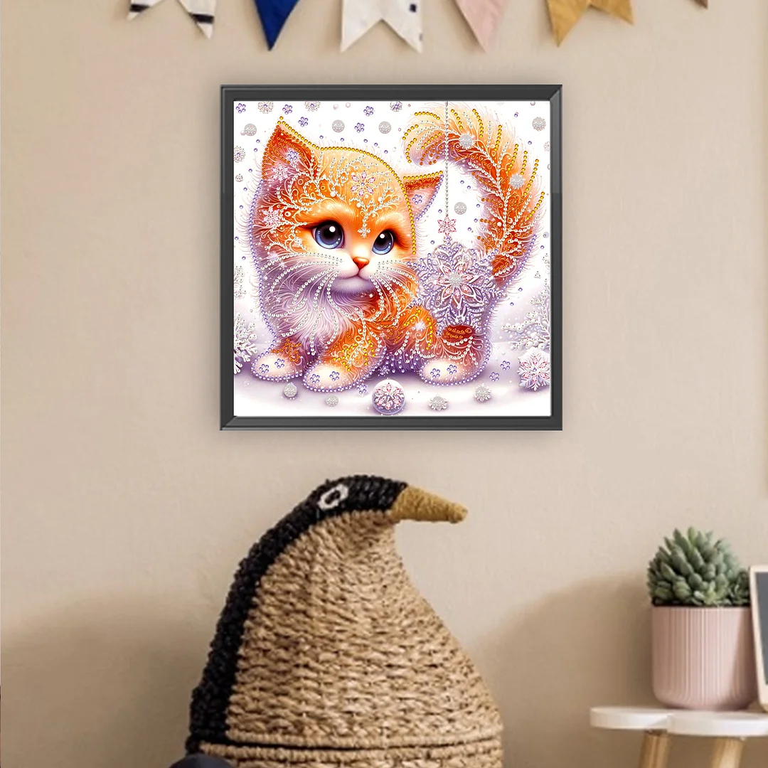 Snowflake Cat - Partial Special Shaped Drill Diamond Painting Kits (Canvas|30*30cm)