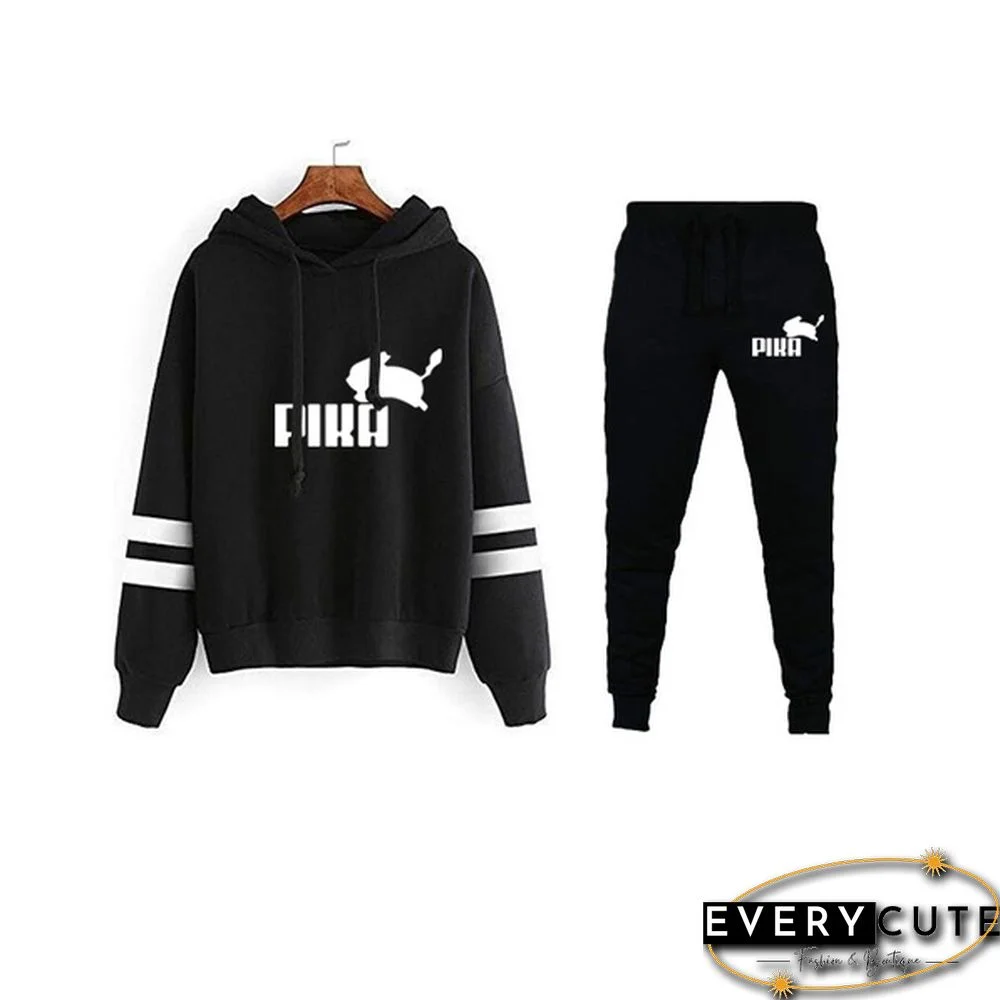 Women Printed Hoodies + Pants Set Casual Hoodie Tracksuits Knitted Two-piece Casual Sports Suit