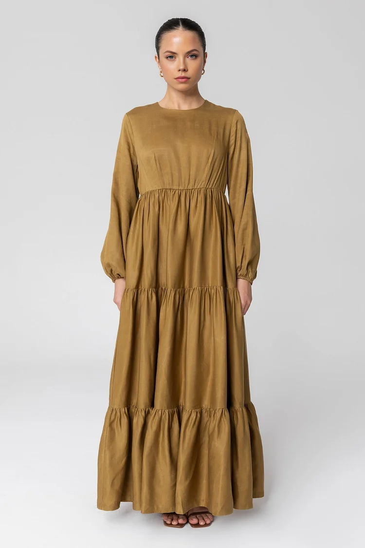 Tala Tiered Linen Maxi Dress-Green Moss Tala Tiered Linen Maxi Dress-Green Moss