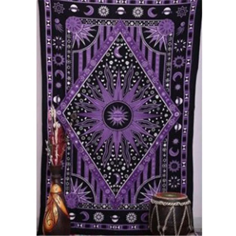 India Tarot Ouija Mandala Tapestry Hippie Psychedelic Tapestry Macrame Wall Hanging Sun Moon Boho Decor Headboard Blanket Picnic