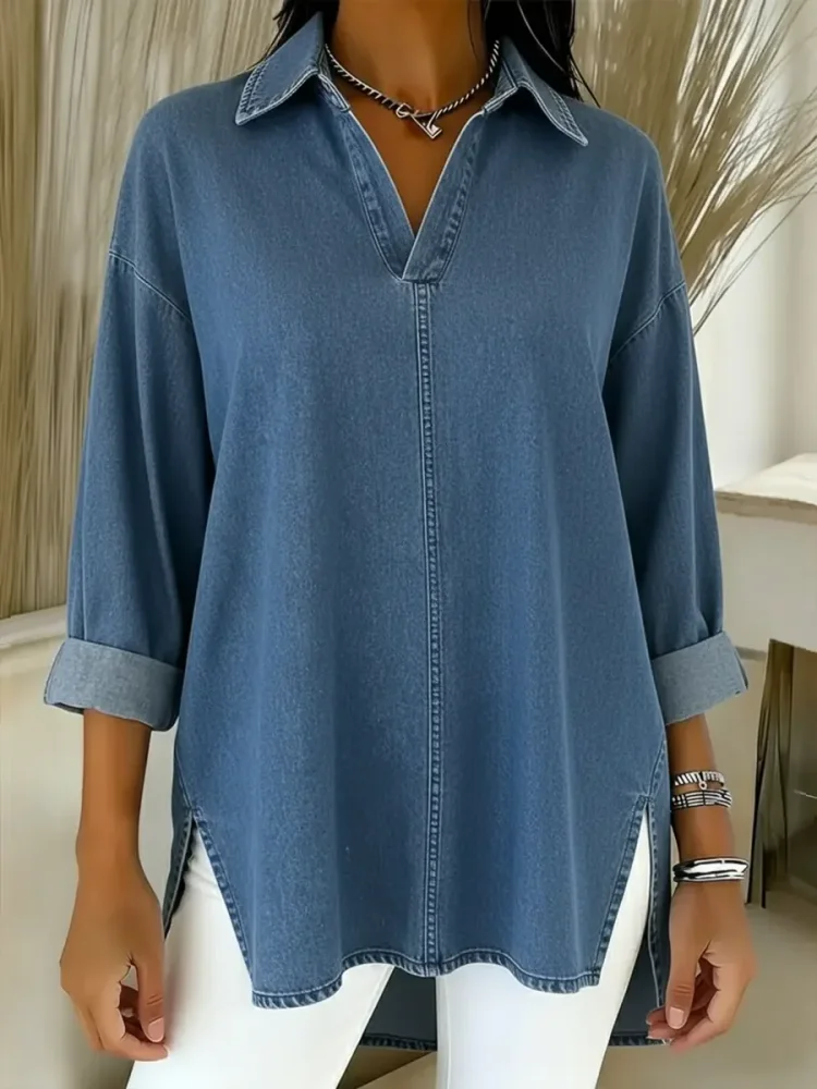 Women's Casual Washed Denim Cotton Top