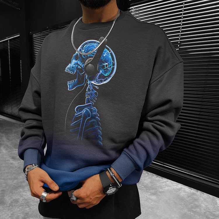 BrosWear Blue Gray Gradient Music Skeleton Sweatshirt