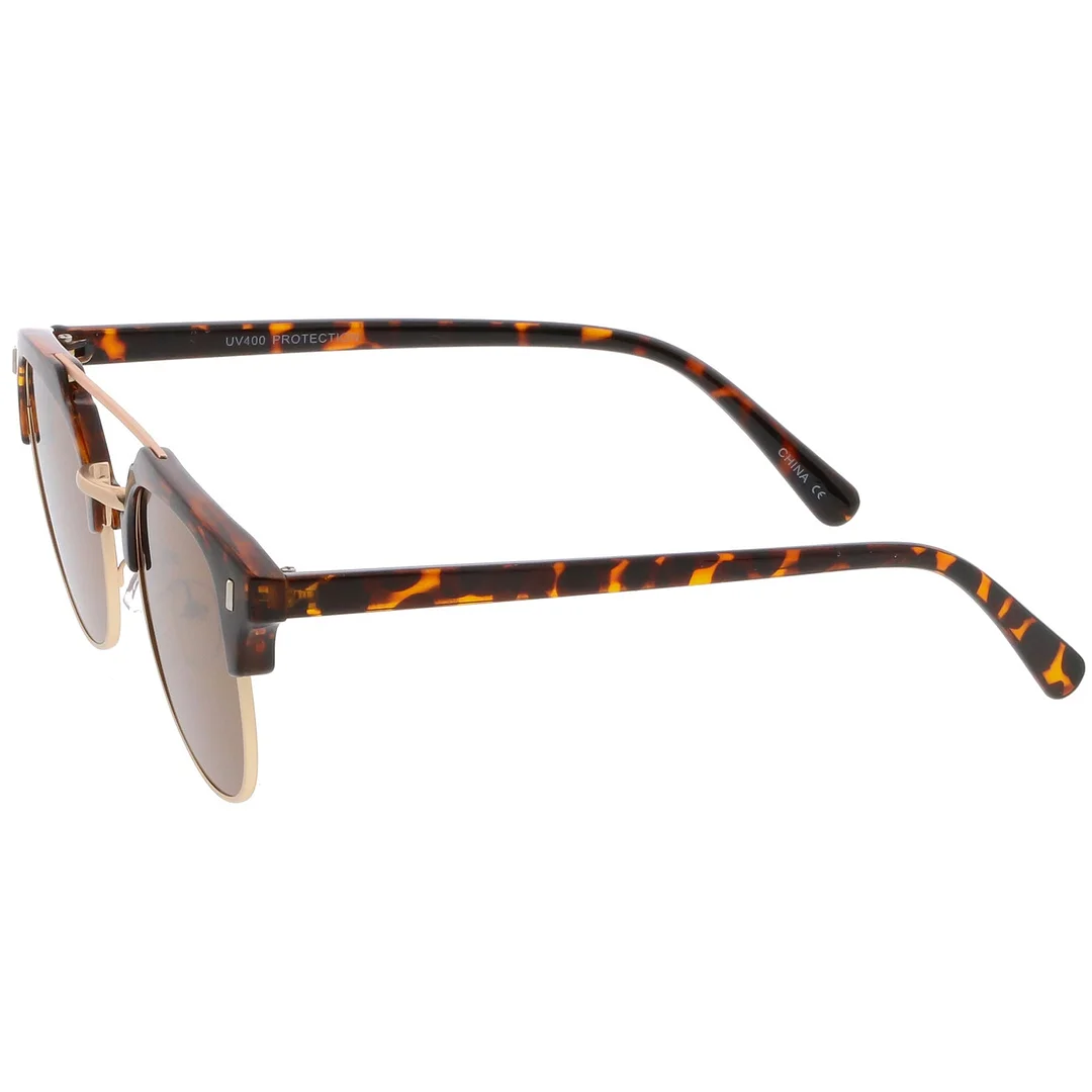 Classic Horn Rimmed Crossbar Round Flat Lens Half Frame glasses 50mm