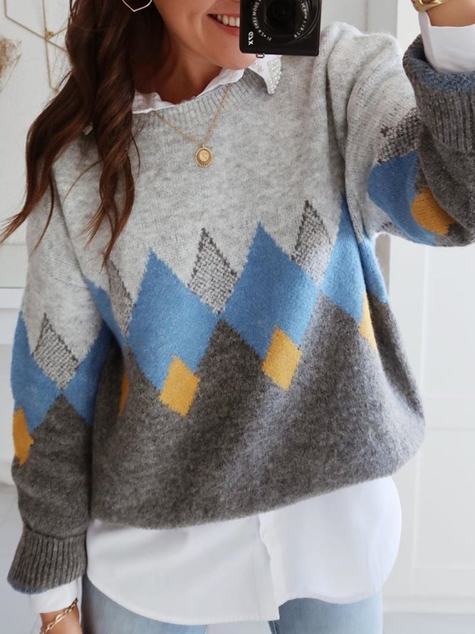 Plus Size Long Sleeve Statement Printed Casual Sweater