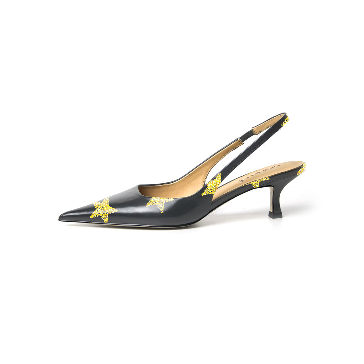 Women's Golden Star Pattern Leather Pointed Toe Elegant Kitten Heel 