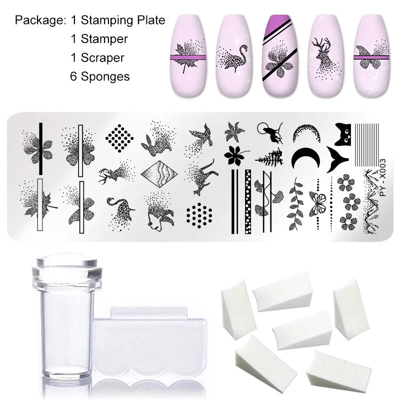 1 Set Nail Stamping Plates Geometry Lace Flower Dream Catcher with Jelly Stamper Scraper Sponge Nail Art Image Plate Tool-Nail Inspo