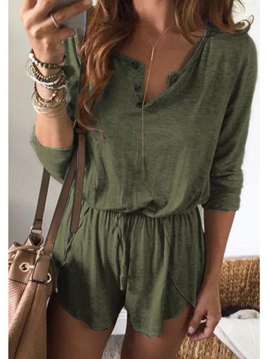 Solid Color Lace Long Sleeve Romoer