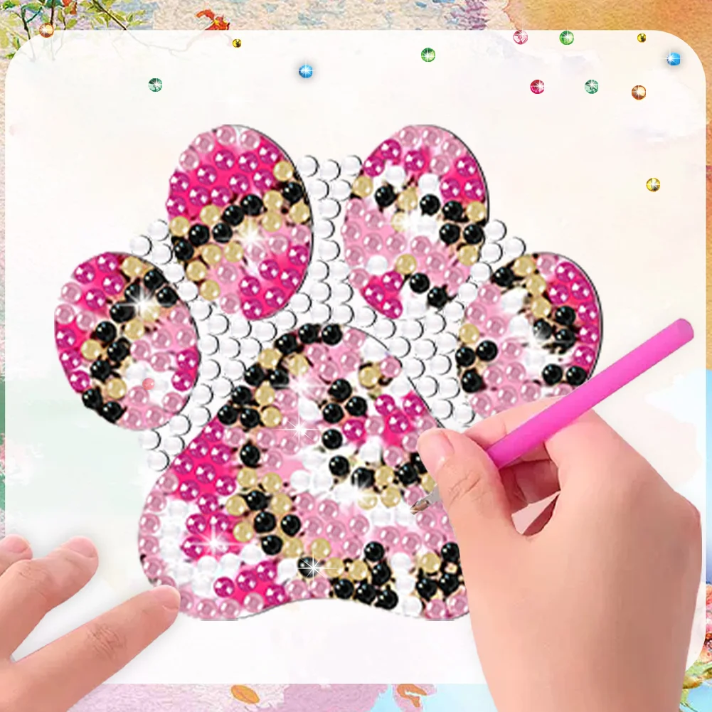 6Pcs DIY Puppy Footprint Special Shape Diamond Painting Fridge Magnet for DIY Crafts