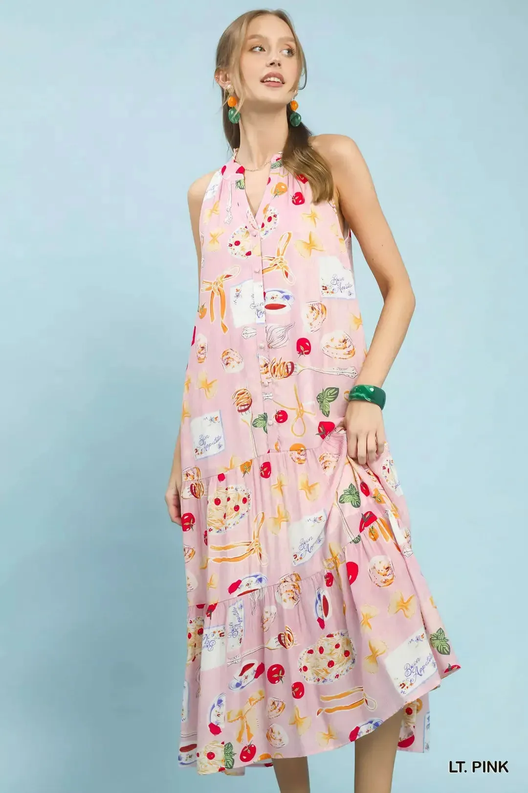 Umgee Abstract Print Tiered Halter Midi Dress mysite idetrend
