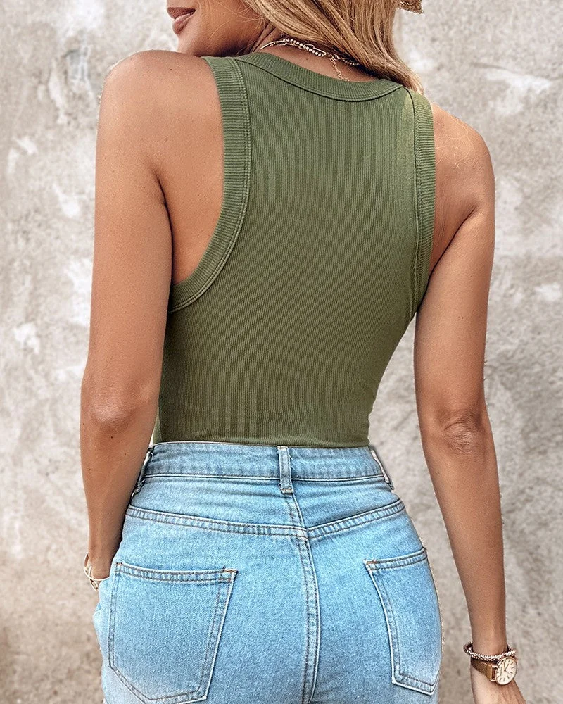 This Week's Special Price $19.99🍃Round Neck Built-in Bra Ribbed Tank Top Fit Casual Comfortable💥