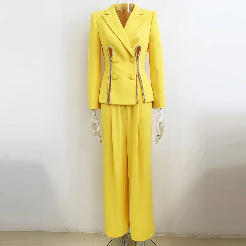 Nigikala Nigikala Star New Temperament Fashion Diamond Strip Open Fork Suit Straight Trousers Set Two Sets