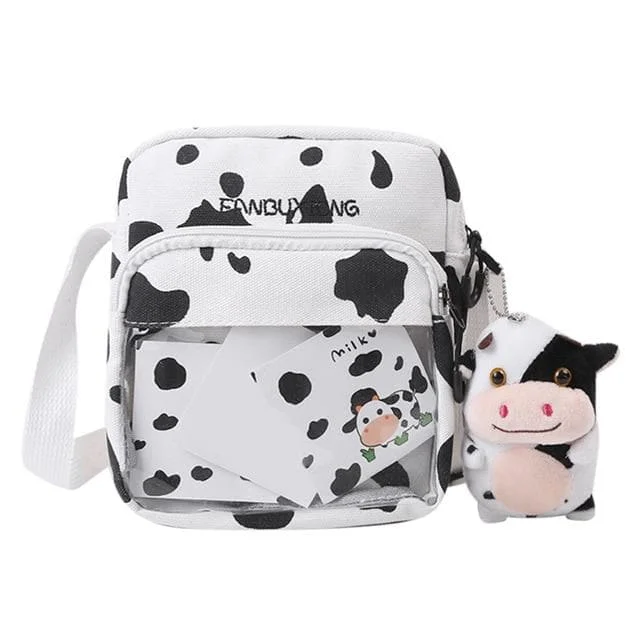 Multi-functional Cow Milk Pattern Canvas Crossbody Bag SP15801