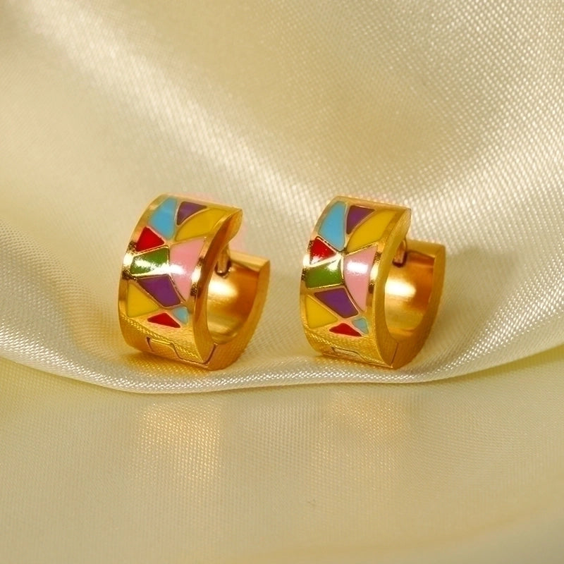 1 Pair IG Style Color Block Epoxy Plating 201 Stainless Steel 18K Gold Plated Earrings