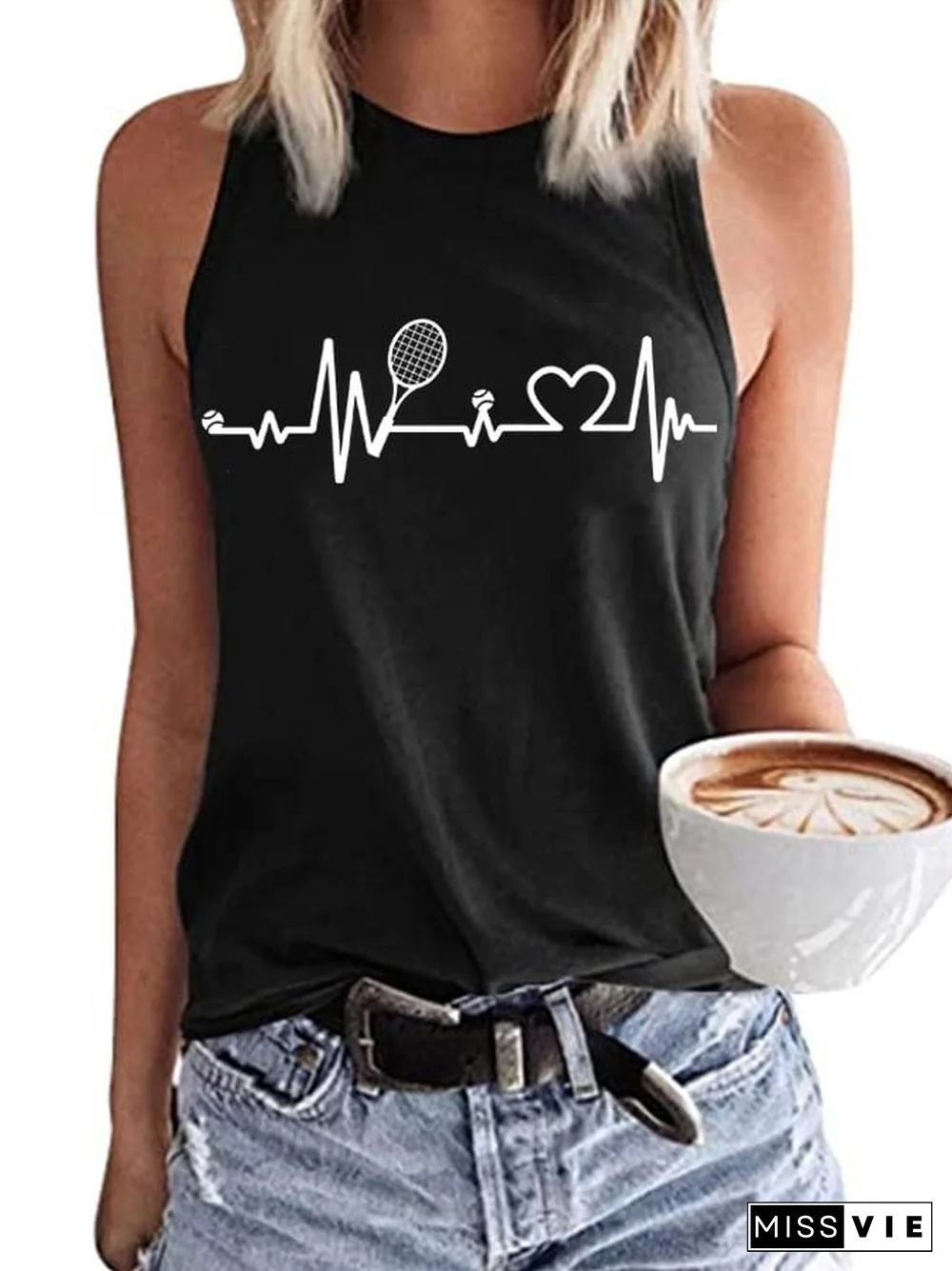 Women's Tennis Lovers Printed Casual Tank Top